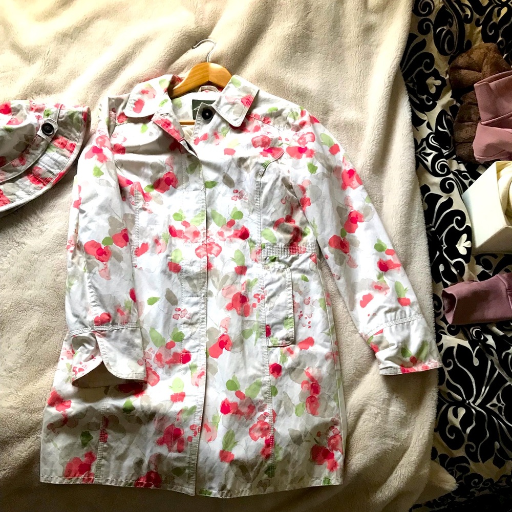 Eddie Bauer floral trench raincoat and matching hat